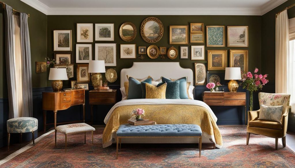 grandmillennial bedroom design gallery wall