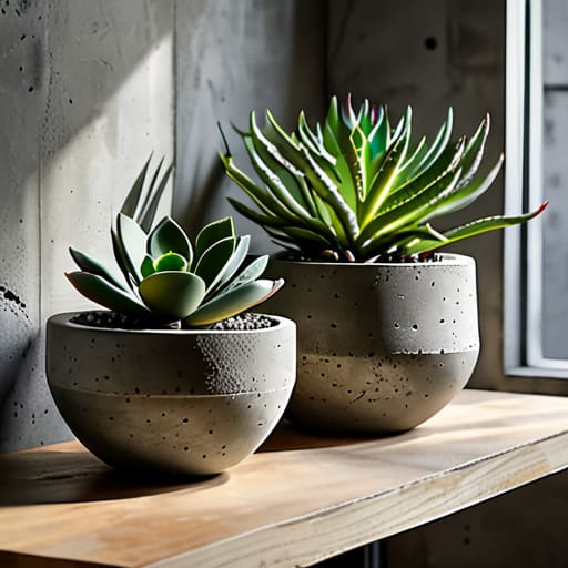 Concrete Minimalist Succulent Planters on workspace.