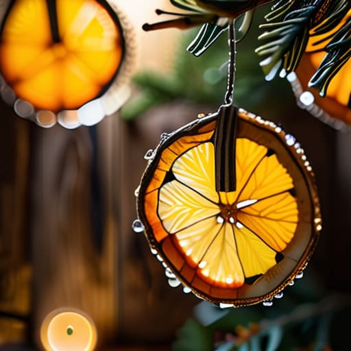Dried Scented Citrus Ornaments on Christmas tree.