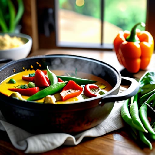 Thai-Inspired Coconut Curry Noodles in pot.
